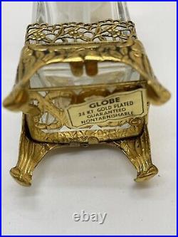 Perfume Bottle & Stopper Dabber Ormolu Carrier 24 KT Gold Plate Vintage