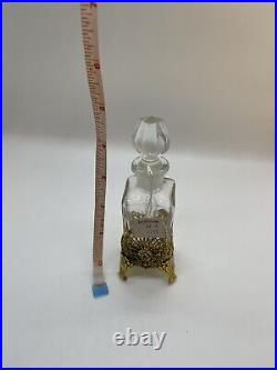 Perfume Bottle & Stopper Dabber Ormolu Carrier 24 KT Gold Plate Vintage