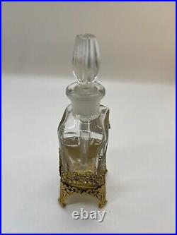 Perfume Bottle & Stopper Dabber Ormolu Carrier 24 KT Gold Plate Vintage