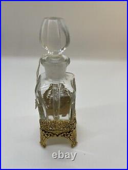 Perfume Bottle & Stopper Dabber Ormolu Carrier 24 KT Gold Plate Vintage