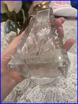 Perfume bottle cut crystal glass French style metal missing atomizer antique vtg
