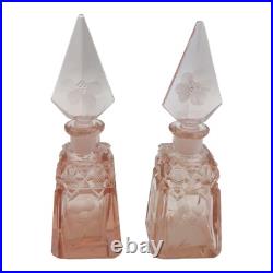 Pink Rose Colored Czechoslovakian Vintage Hand Made Crystal Perfume Bottles READ