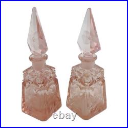 Pink Rose Colored Czechoslovakian Vintage Hand Made Crystal Perfume Bottles READ