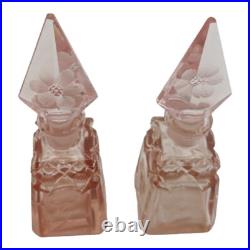 Pink Rose Colored Czechoslovakian Vintage Hand Made Crystal Perfume Bottles READ