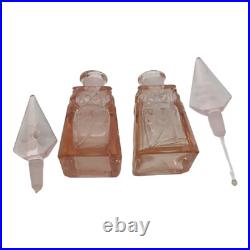 Pink Rose Colored Czechoslovakian Vintage Hand Made Crystal Perfume Bottles READ