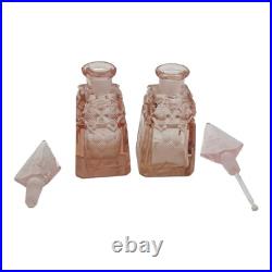Pink Rose Colored Czechoslovakian Vintage Hand Made Crystal Perfume Bottles READ