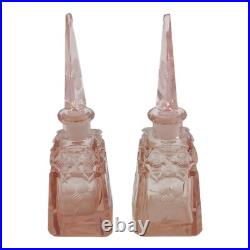 Pink Rose Colored Czechoslovakian Vintage Hand Made Crystal Perfume Bottles READ