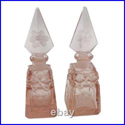 Pink Rose Colored Czechoslovakian Vintage Hand Made Crystal Perfume Bottles READ