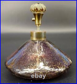 Purple with Gold Glass Perfume Chrysanthemum Push Atomizer Bottle Vintage u-10E