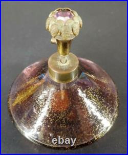 Purple with Gold Glass Perfume Chrysanthemum Push Atomizer Bottle Vintage u-10E