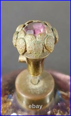 Purple with Gold Glass Perfume Chrysanthemum Push Atomizer Bottle Vintage u-10E