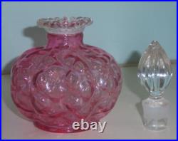 RARE Fenton EX-LARGE Cranberry Diamond Optic Perfume Cologne Bottle c. 1940