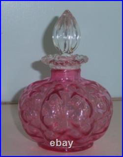 RARE Fenton EX-LARGE Cranberry Diamond Optic Perfume Cologne Bottle c. 1940