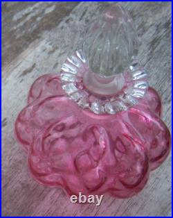 RARE Fenton EX-LARGE Cranberry Diamond Optic Perfume Cologne Bottle c. 1940