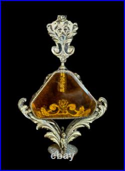 RARE LARGE Vintage Matson Gold Filigree Diamond Ormolu Perfume Bottle / 14