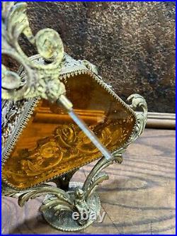 RARE LARGE Vintage Matson Gold Filigree Diamond Ormolu Perfume Bottle / 14