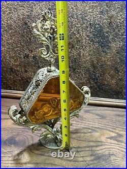 RARE LARGE Vintage Matson Gold Filigree Diamond Ormolu Perfume Bottle / 14