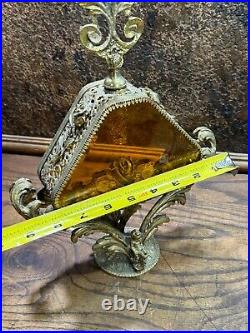 RARE LARGE Vintage Matson Gold Filigree Diamond Ormolu Perfume Bottle / 14