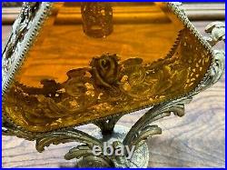 RARE LARGE Vintage Matson Gold Filigree Diamond Ormolu Perfume Bottle / 14