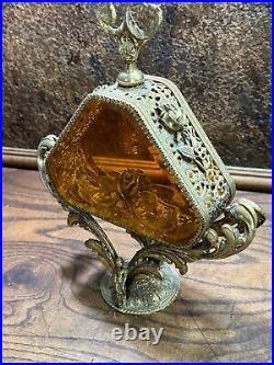 RARE LARGE Vintage Matson Gold Filigree Diamond Ormolu Perfume Bottle / 14