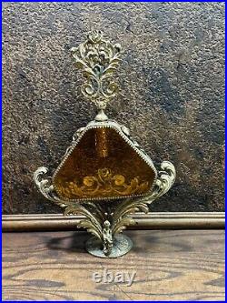 RARE LARGE Vintage Matson Gold Filigree Diamond Ormolu Perfume Bottle / 14