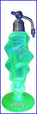 RARE VINTAGE DECO GREEN PERFUME ATOMIZER glass bottle URANIUM GLOWS 6.25