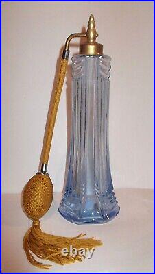 RARE VTG Antique Art Deco DeVilbiss Blue Glass Atomizer Perfume Bottle 8.5 Tall