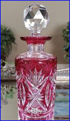 RARE Vintage ABP Cranberry Cased Cut to Clear Crystal Perfume Cologne Bottle