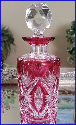 RARE Vintage ABP Cranberry Cased Cut to Clear Crystal Perfume Cologne Bottle