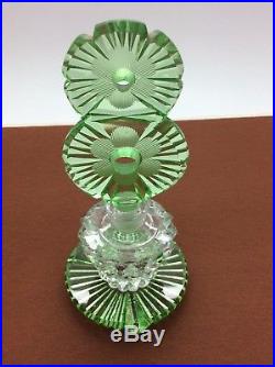 RARE Vintage Czech Perfume Bottle Two Tone Green & Clear