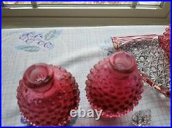 RARE! Vintage Fenton VANITY TRAY With Cranberry Hobnail Opalescent Set, MINT
