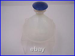 RARE Vintage Fry Glass Foval Perfume Bottle with Delft Blue Stopper Etched opaline