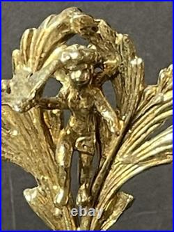 RARE! Vintage GOLD CHERUB Perfume Bottle AMBER GLASS VANITY Hollywood Antique