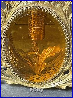 RARE! Vintage GOLD CHERUB Perfume Bottle AMBER GLASS VANITY Hollywood Antique
