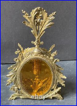 RARE! Vintage GOLD CHERUB Perfume Bottle AMBER GLASS VANITY Hollywood Antique