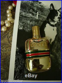 RARE Vintage GUCCI Red Green ENAMEL Perfume Vanity Bottle Accessory GG Gift