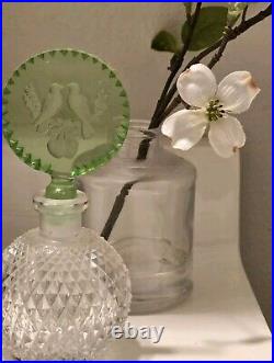RARE Vintage Uranium Czech Perfume Bottle with Lovebirds by Morlee Genuine Crystal