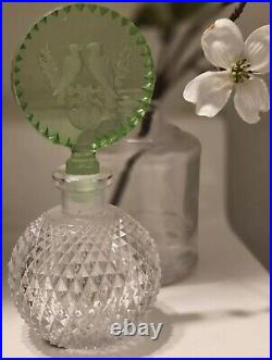 RARE Vintage Uranium Czech Perfume Bottle with Lovebirds by Morlee Genuine Crystal