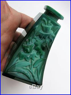 RARE Vtg Ingrid Czech Perfume Bottle Figural Stopper Malachite Glass & Signed