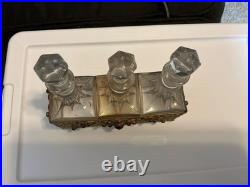 Rare Antique Perfume Set Of 3 Bottles Set In A Jeweled Holder GORGEOUS