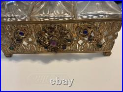 Rare Antique Perfume Set Of 3 Bottles Set In A Jeweled Holder GORGEOUS