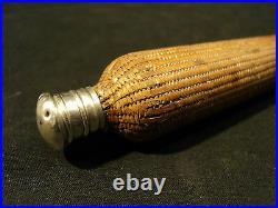 Rare French Antique Glass Perfume / Scent Bottle, Rattan Cover & Sterling Top