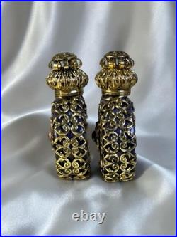 Rare Matched Set of Vintage Filigree Perfume Bottles Czech c. 1930s-1940s