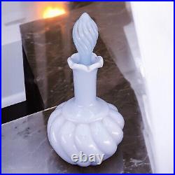 Rare Vintage 6.75 Fenton Baby Blue Swirl Milk Glass Vanity Perfume Bottle