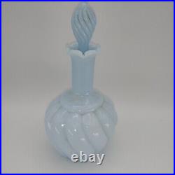 Rare Vintage 6.75 Fenton Baby Blue Swirl Milk Glass Vanity Perfume Bottle