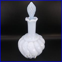 Rare Vintage 6.75 Fenton Baby Blue Swirl Milk Glass Vanity Perfume Bottle