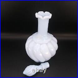 Rare Vintage 6.75 Fenton Baby Blue Swirl Milk Glass Vanity Perfume Bottle