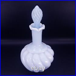 Rare Vintage 6.75 Fenton Baby Blue Swirl Milk Glass Vanity Perfume Bottle