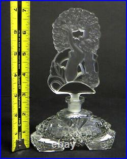 Rare Vintage Art Deco Frosted Nude Lady Czech Bohemian Perfume Scent Bottle EXC