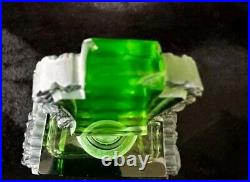 Rare Vintage Art Deco Green Glass Perfume Bottle Embossed Metal Trim Czech 1930s